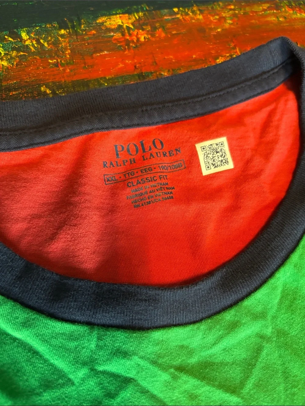Polo by Ralph Lauren Green Colorblock Short Sleeve Tee with Blue & Cream Accents